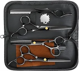 Professional Hair Cutting Scissors Sets Stainless Steel Barber Hairdressing Scissors Multifunctional Salon Thinning Scissors Straight Shears Tools Gifts for Mom Dad and Friends (Black)