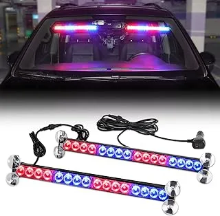 Winsgor Upgrade 2 in 1 Police Strobe Lights Bar for Vehicles Trucks 23 Flash Patterns 17inch 32 LEDs Red and Blue Emergency Hazard Warning Light with Cigar Lighter 2 Install Methods