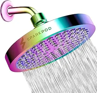 SparkPod Shower Head - High Pressure Rain - Luxury Modern Gold Look - Easy Tool Free Installation - The Perfect Adjustable Replacement For Your Bathroom Shower Heads (Modern, Rainbow)