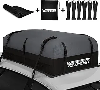 Rooftop Cargo Carrier Bag, WILDROAD 21 Cubic Feet 600D Ultra Anti-Tear Fabric Waterproof Car Roof Bag, Soft-Shell Roof Bag with Storage Bag, Anti-Slip Mat and 6 Door Hooks Fits Car with/Without Racks