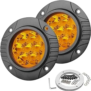 OFFROADTOWN 2PCS 5Inch 80W Round Flush Mount LED Pods Amber Driving Lights LED Work Light Flush LED Light Bar Super Bright Fog Lights Off Road Lights for Truck Pickup UTV ATV SUV Boat 4x4 Car