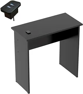 Mahmayi Modern Study Table with BS02 Desktop Socket with USB A/C Port, Modern Executive Desk for Office, Home, Schools, Laptop, Computer Workstation Table- Black