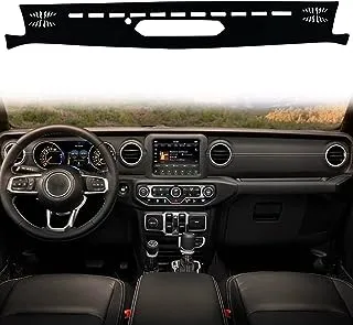 غطاء حصيرة لوحة القيادة KEEGTBOX وحدة تحكم مركزية داخلية مخصصة متوافقة مع Jeep Wrangler SUV 2018 2019 2020 2021 2022 Jeep Gladiator Truck 2020 2021 2022 ملحقات أغطية لوحة القيادة (زخرفة سوداء)