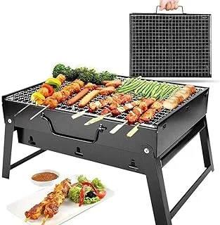 GO2CAMPS Portable Charcoal BBQ Grill (35X27cm) | Tabletop Charcoal Barbeque Grill Foldable Stainless Steel Barbecue Charcoal Stove with Plating Grid for Camping, Hiking, Picnics and Outdoor Cooking