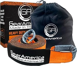 أشرطة سحب GearAmerica Recovery مقاس 4 بوصات × 30 بوصة | قوة شديدة التحمل تبلغ 45000 رطل (22.5 طنًا أمريكيًا) | تستخدم للقطر أو التعافي في حالات الطوارئ 4 × 4 | حلقات ثلاثية معززة وأكمام واقية وحقيبة