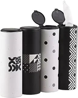 Car Tissue Holder with Facial Tissues Bulk - 4 PK Car Tissues Cylinder with Cap, Tissue Holder for Car, Travel Tissues Perfect Fit for Car Cup Holder, Refill Car Tissue Box Round Container