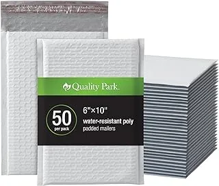 Quality Park Bubble Mailers, 6 x 9 Shipping Envelopes, Water Resistant White Poly Padded Envelopes, Redi-Strip Peel Off Closure, 50 Per Box (QUA85856)