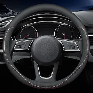 Carodi Latest Nappa Leather car Steering Wheel Cover, Stylish Non-Slip Leather car Interior 15 inches Universal（Black）