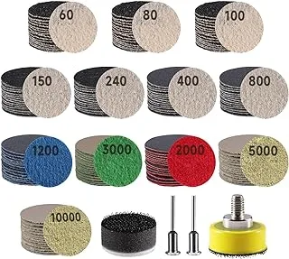 180 PCS 1 Inch Sandpaper, GOH DODD Wet Dry Sander Sheets with Backing Pad and Soft Foam Buffering Pad, 60 to 10000 Grits Grinding Abrasive Sanding Disc for Wood Metal Mirror Jewelry Car