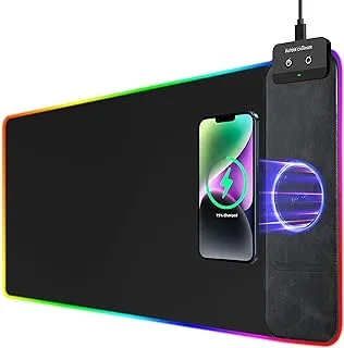 FutureCharger RGB Gaming Mouse Pad with Wireless Charger, Soft Keyboard Pad, Larger Extended Mouse Pad, Non-Slip Rubber Base Computer Mouse Pad, Desk Mat for Laptop/Office/Home 31.49x11.81inch-Black