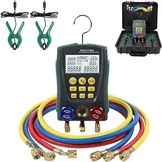 Digital Manifold Gauge Set HVAC Dual-Channel Temp Sensor HVAC Tools for 89 Kind of Refrigerant Digital AC Gauges Vacuum Pressure&Temp Test Digital HVAC Gauges with Hoses Digital Refrigeration Gauge