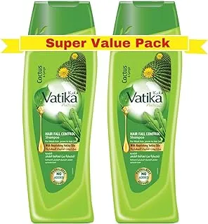 Vatika Naturals Hair Fall Control Shampoo - 2 x 400 ml | Enriched with Cactus & Gergir Extracts | For Weak Hair, Prone to Hair Fall | With Nourishing Vatika Oils | Super Value Pack of 2