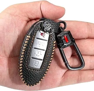 YONUFI for Nissan Key Fob Cover with Keychain Leather Car Smart Key Case Protector Holder for Nissan Rogue Sentra Altima Kicks Versa Murano Frontier Pathfinder Titan Armada Maxima Infiniti