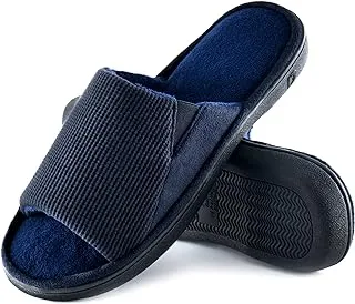 Honalika Cozy Men's Open Toe House Slippers Memory Foam,Comfy Slip On Indoor Slippers for Men Breathable, Non-Slip Soft Bedroom Home Slippers Lightweight