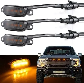 Boigoo Front Grille Lights Compatible for 2004-2019 Ford F-150 Raptor & 2013-2018 Dodge Ram 1500 Raptor Style Aftermarket Grilles, Cars Grid Decorative LED (Yellow Light Smoked Lens)