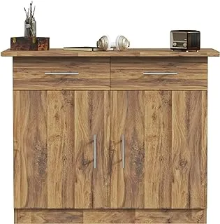 Mahmayi Stylish Multifunctional Medium Height Cabinet with 2 Drawer, and 2 Door Storage Ideal for Hallway, Living Room, Kitchen, Bedroom - Dark Hunton Oak