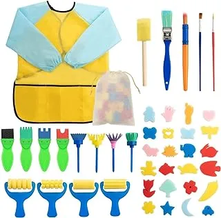 Mumoo Bear Sponge Paint Brushes Kits, 42 Pcs Kids Painting Brushes Drawing Tools Kits, Children Early DIY Learning Paint Sets for Kids Arts and Crafts for Toddlers