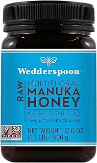 Wedderspoon Raw Premium Manuka Honey KFactor 12, 17.6 Oz, Unpasteurized, Genuine New Zealand Honey, Multi-Functional, Non-GMO Superfood