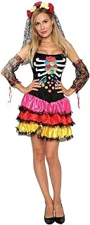 أزياء Mad Toys Day of the Dead Dress Up Lady Halloween للحفلات التنكرية للكبار، مقاس صغير في المملكة المتحدة 8-10