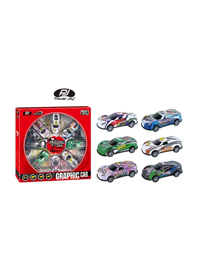 Power Joy Vroom Pullback Graphic Car 8 Pcs