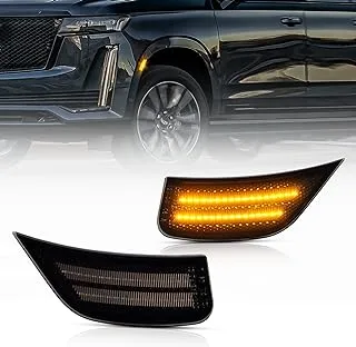 Gempro LED مصابيح العلامات الجانبية لـ 2021-2023 Yukon XL Denali Tahoe Suburban Escalade ESV مصابيح إشارة الانعطاف عدسات مدخنة، قطعتان