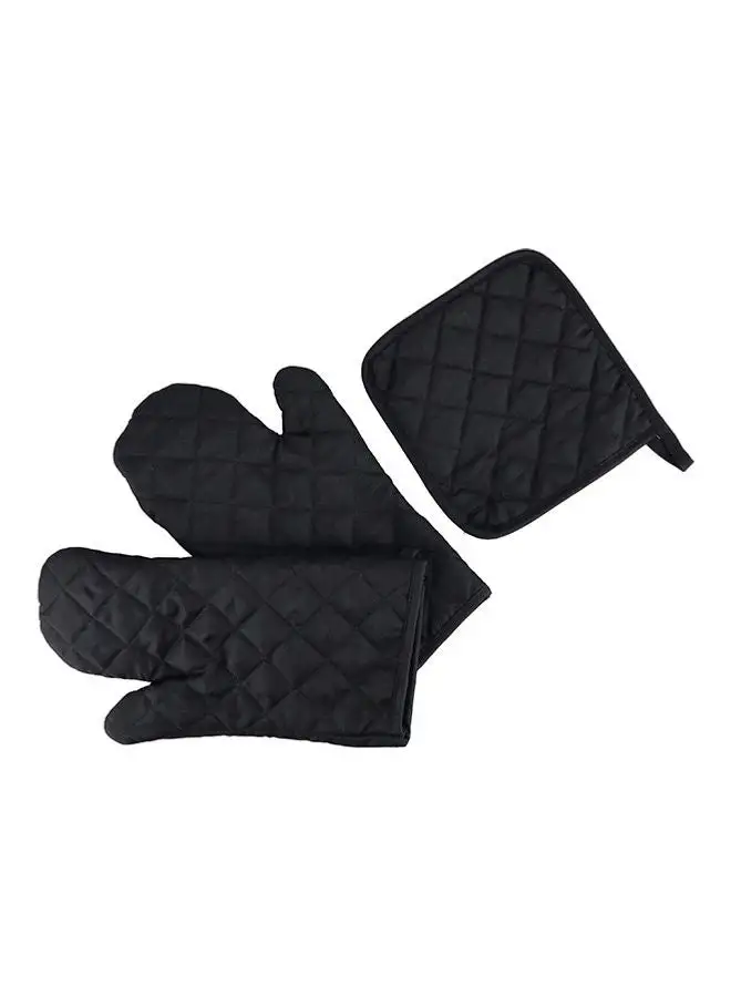 Royalford Royalford Kitchen Gloves with Pot Holder- RF10488| 100% Cotton Padded with Polyester Gloves and Holder| Oven Mittens for Baking Black