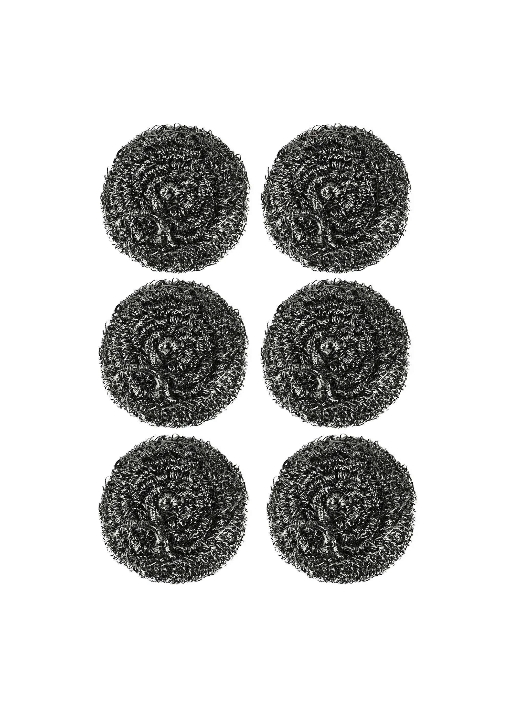 Royalford Royalbright Pack of 6 Heavy Duty Stainless Steel Scourer- RF11089, Non-Rusting Wire Scrubbers for Tough Stain Removal, Round Scrubbers, Silver