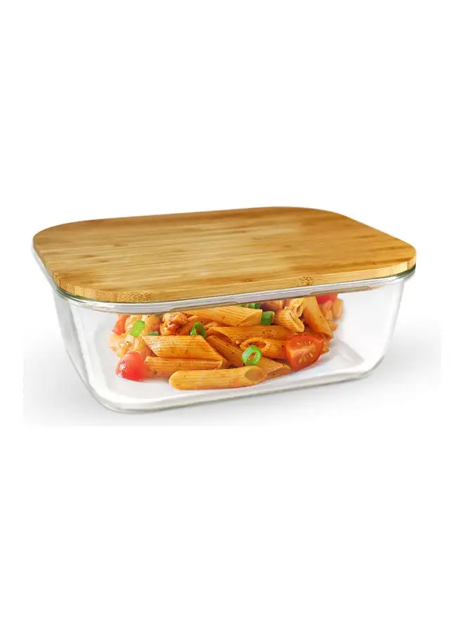 Royalford Rectangular Glass Food Container With Bamboo Lid Clear 1050ml