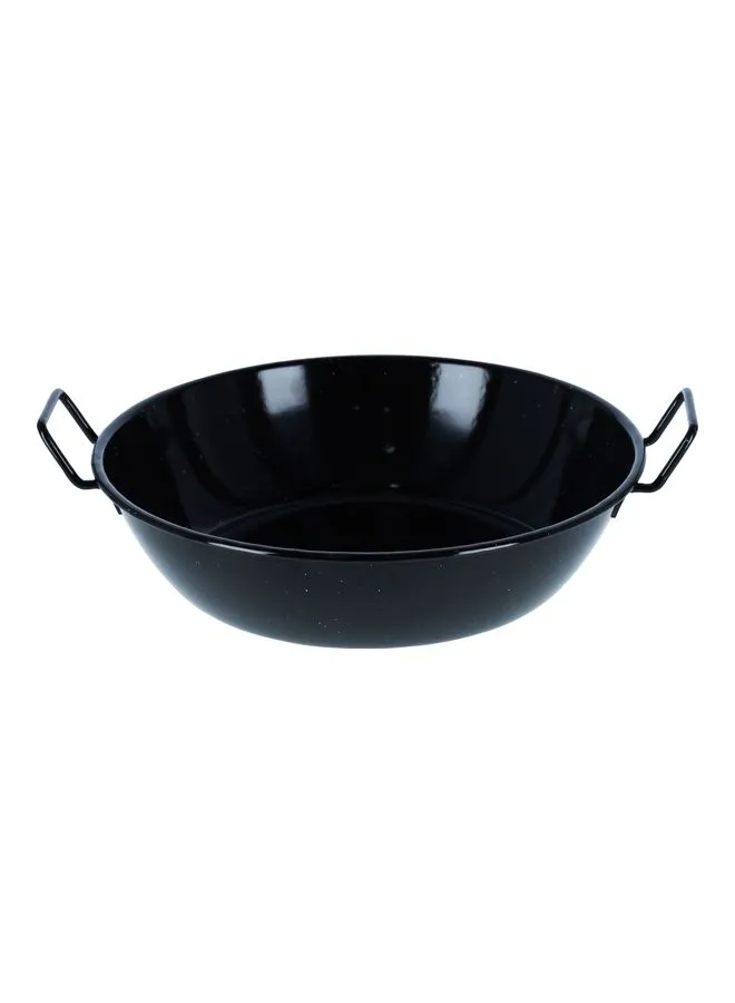 Royalford 34 CM Wok Pan with Enamel Coating- RF11330|Stylish Design with Extra Flat Base and Raised Handles, Easy Food Release and Cleanup| Perfect for Deep and Shallow Frying Black 34cm