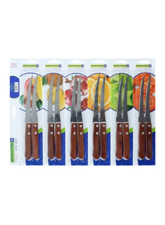 Royalford 12-Pieces Fruit Knives Set Brown/Silver