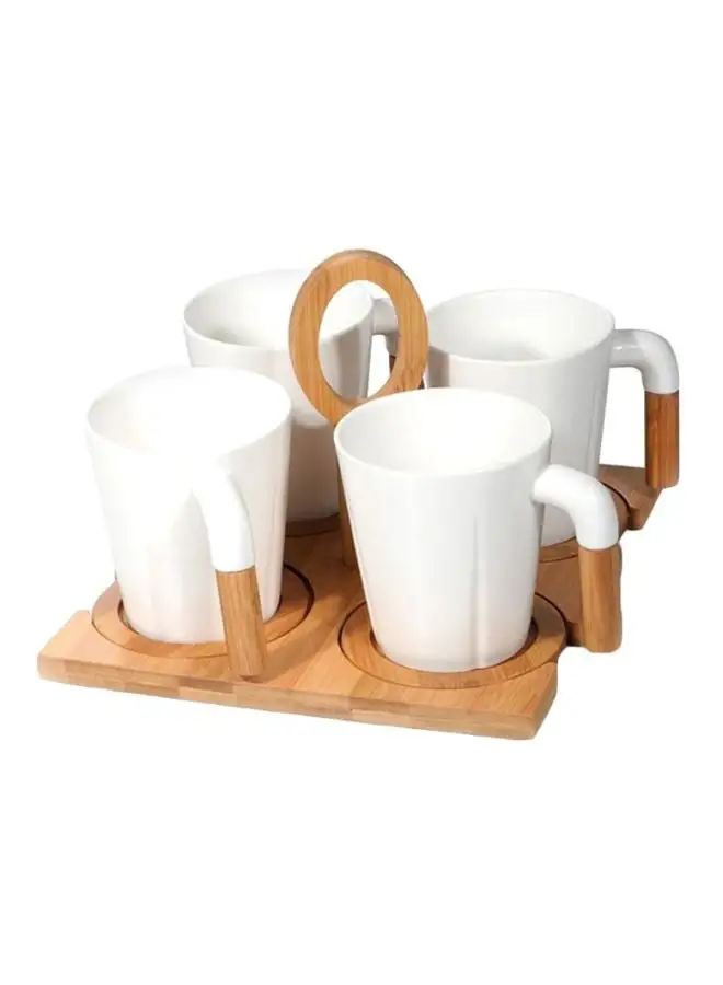 Royalford 9 -Pieces Porcelain Coffee Set 300ML White/Beige