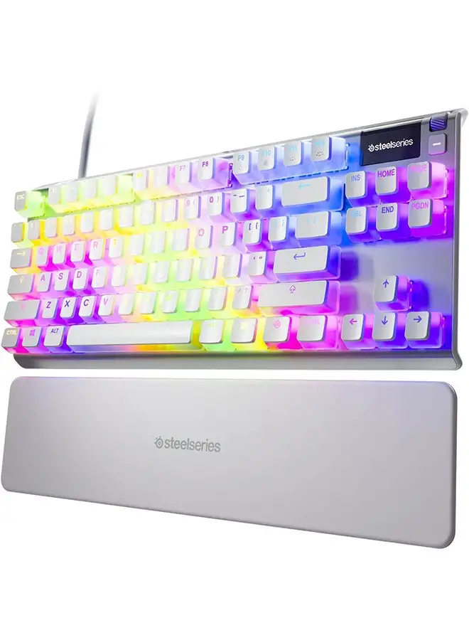 SteelSeries SteelSeries Apex 7 TKL Ghost - لوحة مفاتيح ميكانيكية للألعاب - شاشة OLED الذكية - خطية وهادئة - أغطية مفاتيح Doubleshot PBT Pudding - تخطيط QWERTY الأمريكي