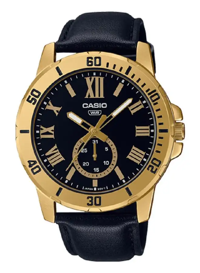 CASIO ساعة يد جلد بعقارب MTP-VD200GL-1BUDF