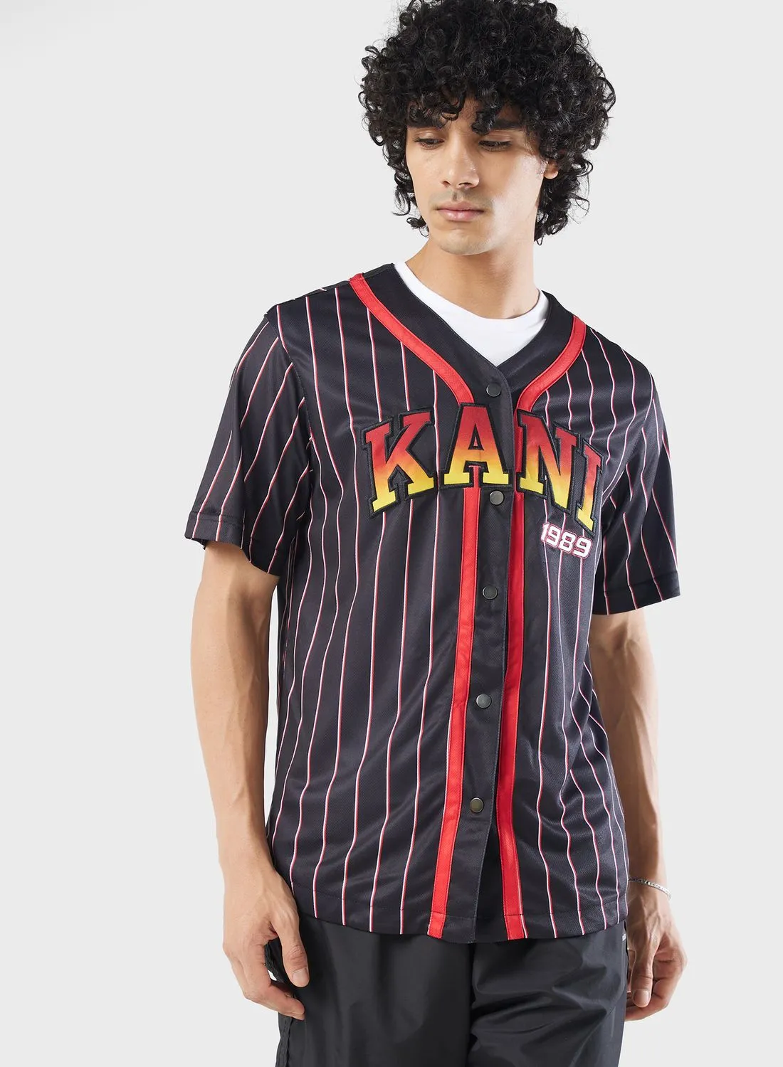 Karl Kani Serif Pinstripe Baseball Shirt