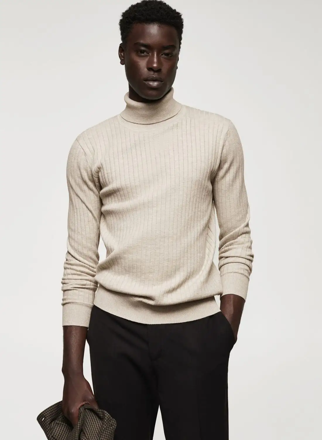 Mango Man Essential Rolled Neck Cable Sweater