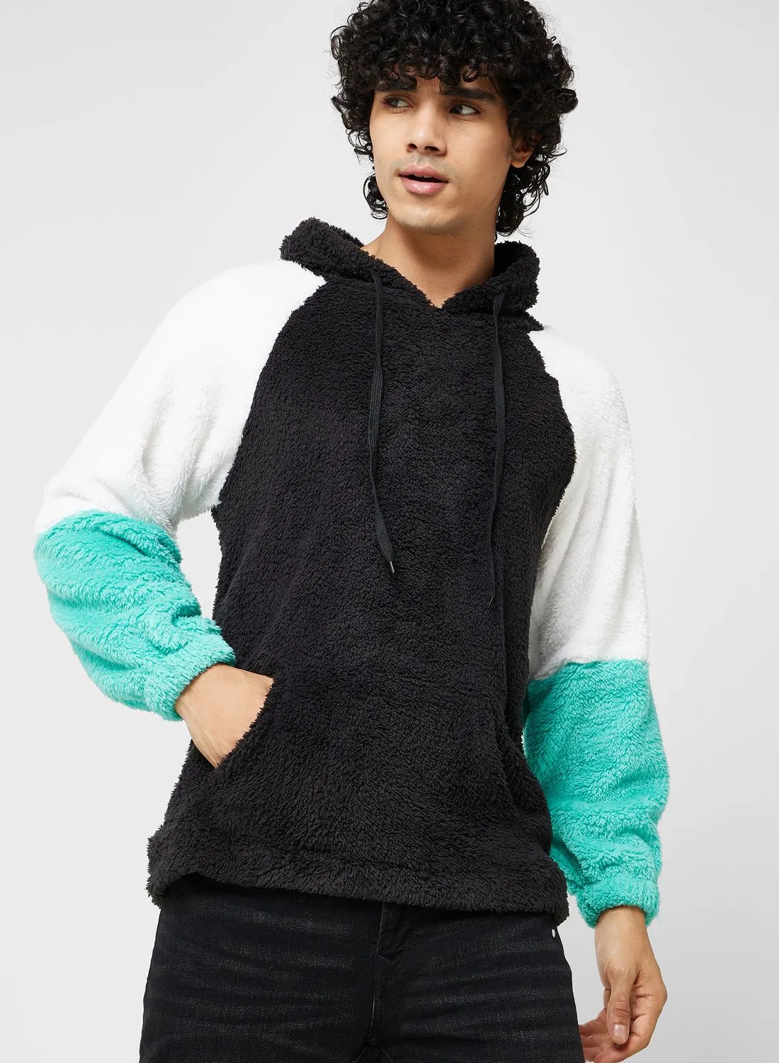 Seventy Five Colour Block Teddy Fleece Hoodie