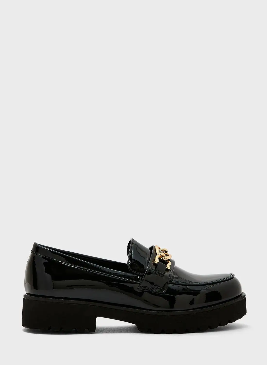 Truffle Patent Chunky Loafers With Chain Detail