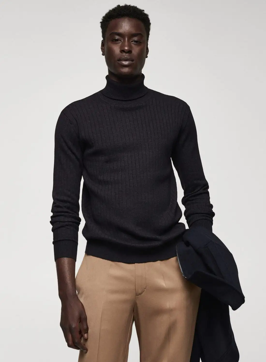 Mango Man Essential Rolled Neck Cable Sweater