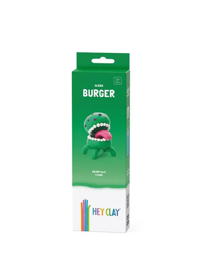 HEY CLAY DIY Burger Plastic Creative Modelling Air-Dry Clay For Kids 3 Cans