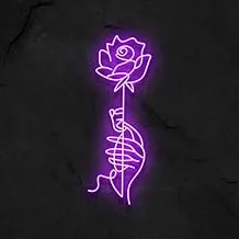 BPA Hand Holding Rose Neon Light, Love, Valentine, Girls BedRoom, Purple, LED, 65x35 cm