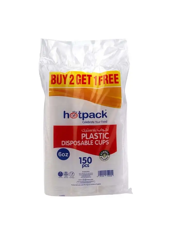 Hotpack Hotpack Plastic Cups 6ounce 2 +1 FREE 150 Pieces Multicolour