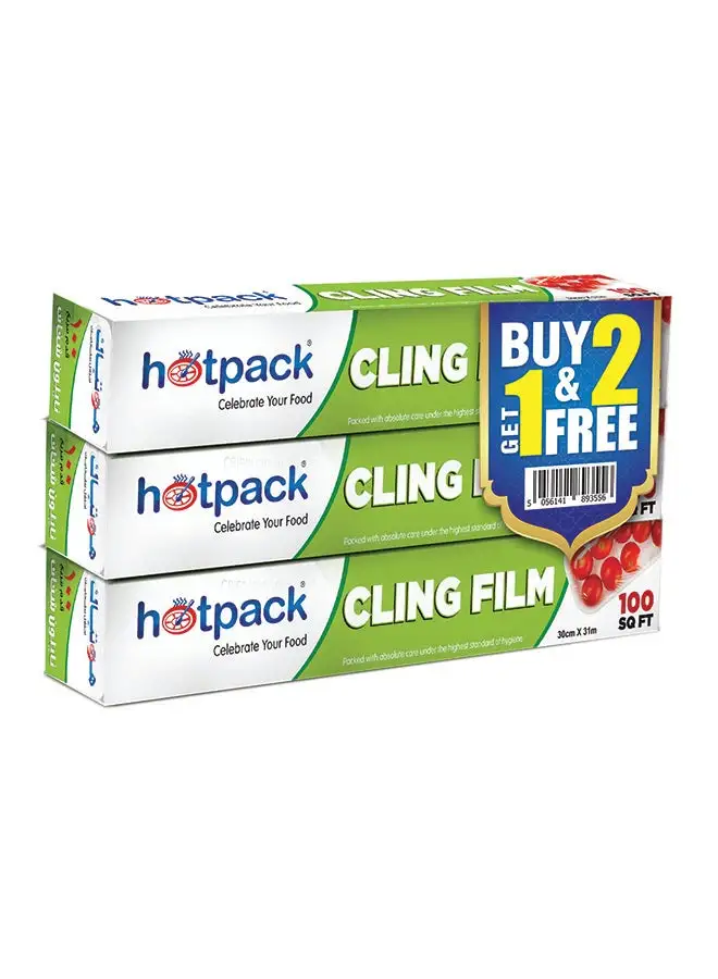 Hotpack Cling Film Food Wrap Buy 2 Get 1 Free 100Square Feet Clear 30cm