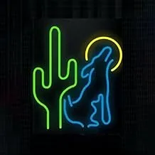 BPA Cactus and Dog Neon Light, Kids Room, Living Room, Wall décor, Gift, Multicolour, LED, 35x35 cm