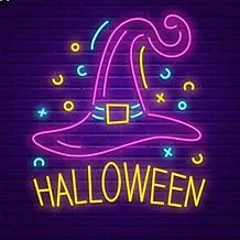 BPA Witch hat Neon Light, Halloween, Pumpkin, Multicolour, LED, 90x90 cm