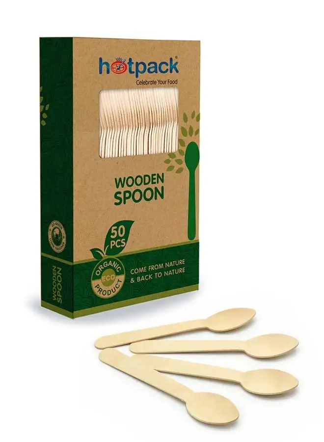 Hotpack Hotpack Disposable Eco-Friendly Disposable Cutlery Wooden Spoon 50 Pieces