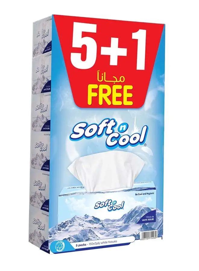 Hotpack Soft n Cool Highly Absorbent Sterilized Soft & Strong Facial Tissue 150 Sheets 5 Box + 1 Box FREE