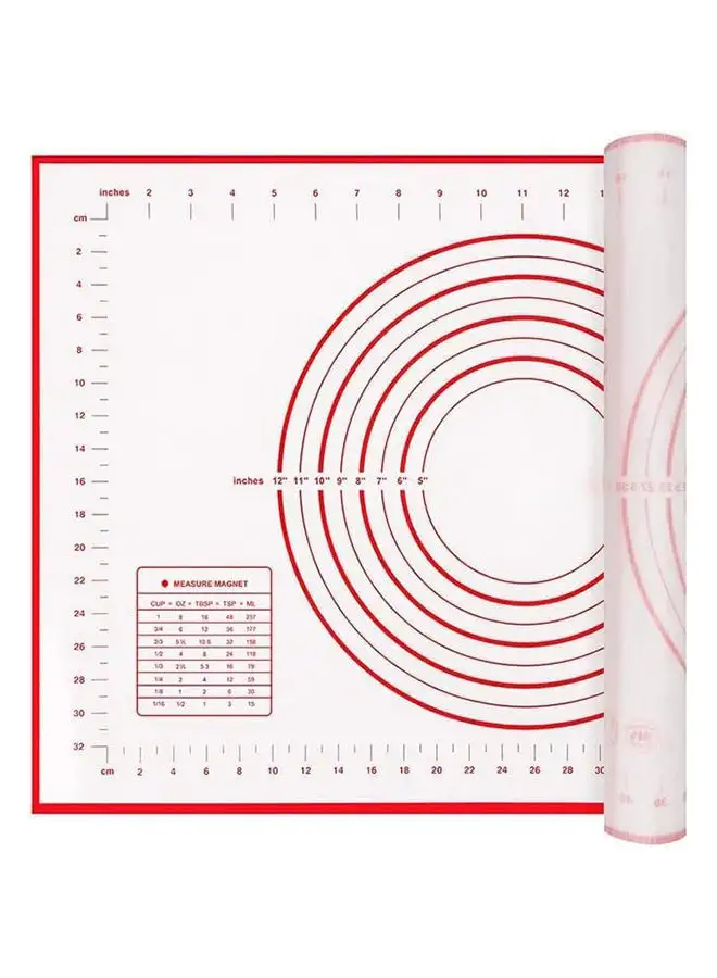 Home Baking Mat, Non Stick Silicon Rolling Pastry Mat, Kneading Pad Sheet Glass Fiber Rolling Dough Large Size For Cake Macaron Kitchen Tools, Red, White