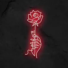 BPA Hand Holding Rose Neon Light, Love, Valentine, Girls BedRoom, red, LED, 65x35 cm