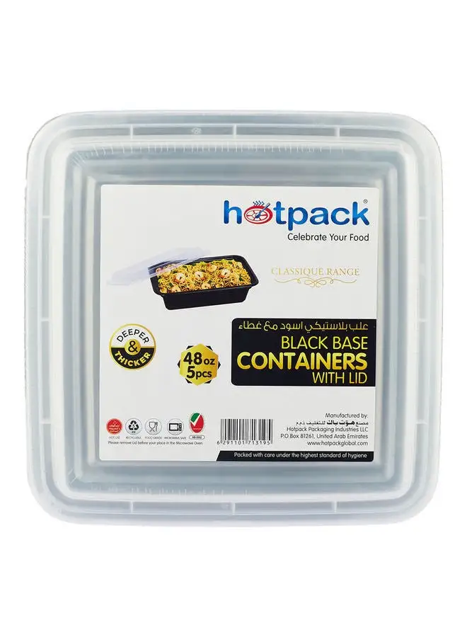 Hotpack 5-Piece Base Rectangular Container With Lids Black/White