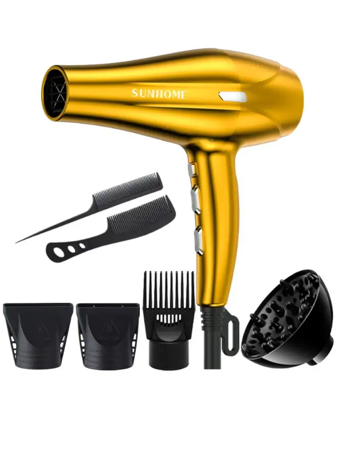 Sunhome 7-Piece Professional Hair Dryer Set ,2200W Gold